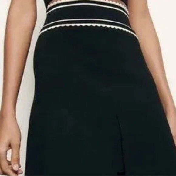 SANDRO Anna Scalloped Black & White A-Line Skirt.  SZ 3 - Picture 4 of 8